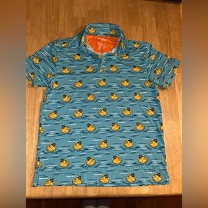 Birdie Bound golf polo men’s Medium rubber ducky with sunglasses blue water
